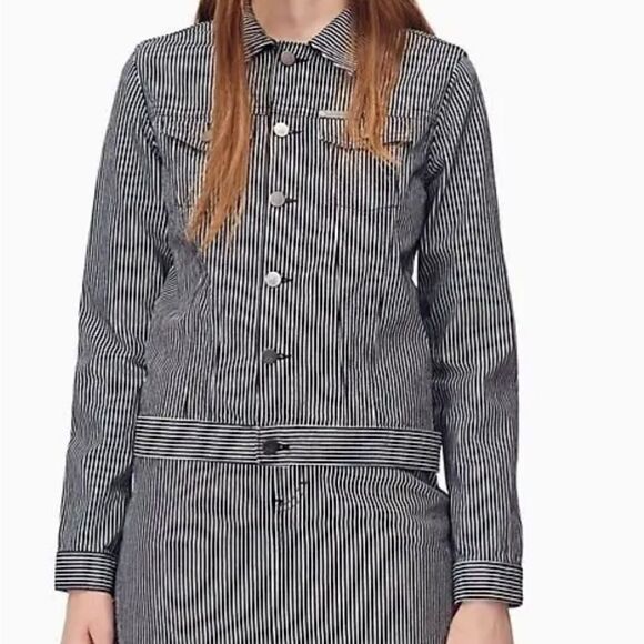 Calvin Klein Clean Line Trucker Teddy Stripe Engineer Denim Jacket NWOT Size M - Picture 1 of 10